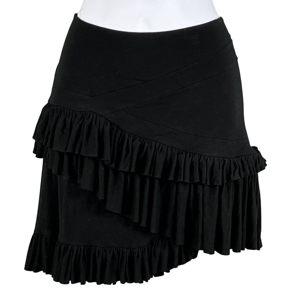 Altuzarra Womens 38/ Large Black Ruffled Asymmetrical Soft Skirt Made In France